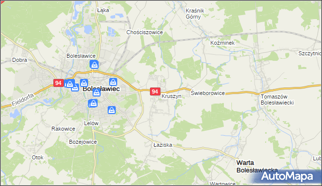 mapa Kruszyn gmina Bolesławiec, Kruszyn gmina Bolesławiec na mapie Targeo