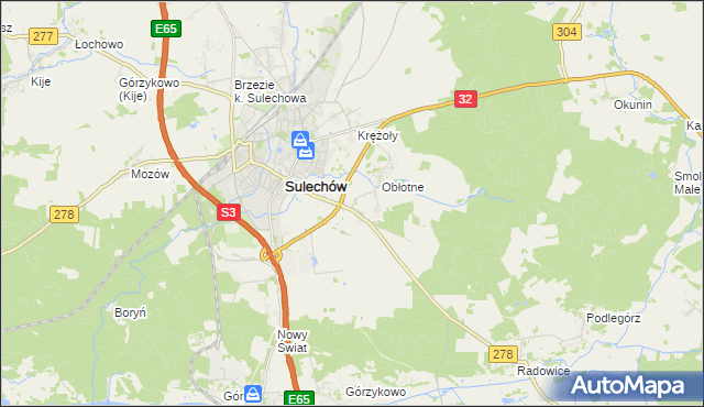 mapa Kruszyna gmina Sulechów, Kruszyna gmina Sulechów na mapie Targeo