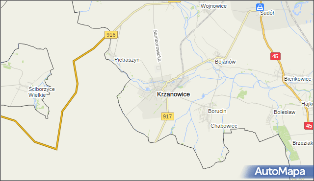 mapa Krzanowice powiat raciborski, Krzanowice powiat raciborski na mapie Targeo