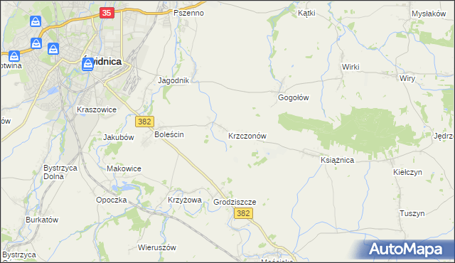 mapa Krzczonów gmina Świdnica, Krzczonów gmina Świdnica na mapie Targeo