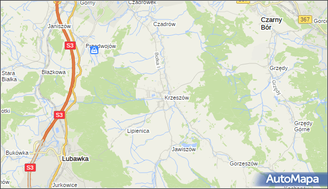 mapa Krzeszów gmina Kamienna Góra, Krzeszów gmina Kamienna Góra na mapie Targeo