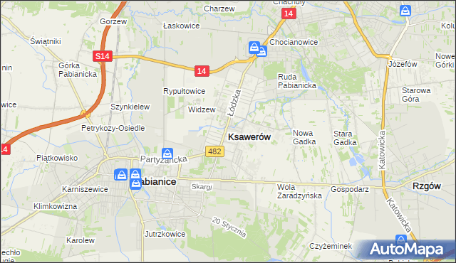 mapa Ksawerów powiat pabianicki, Ksawerów powiat pabianicki na mapie Targeo