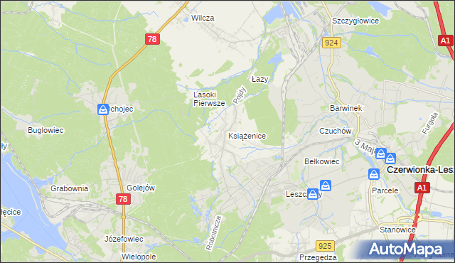 mapa Książenice gmina Czerwionka-Leszczyny, Książenice gmina Czerwionka-Leszczyny na mapie Targeo