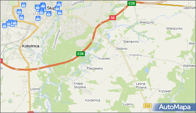 mapa Kusowo gmina Słupsk, Kusowo gmina Słupsk na mapie Targeo