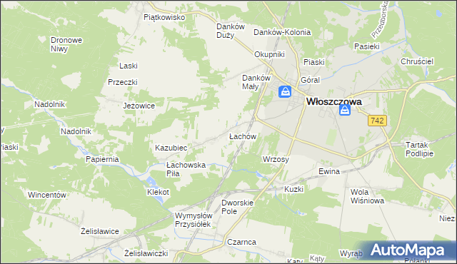 mapa Łachów gmina Włoszczowa, Łachów gmina Włoszczowa na mapie Targeo