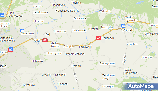 mapa Łagiewniki gmina Kodrąb, Łagiewniki gmina Kodrąb na mapie Targeo