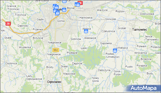 mapa Łaski gmina Jasło, Łaski gmina Jasło na mapie Targeo