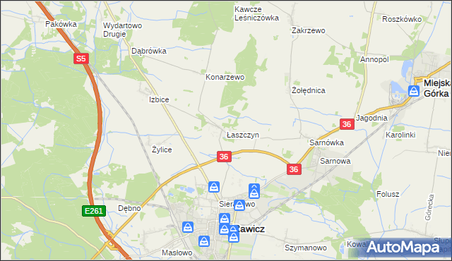 mapa Łaszczyn gmina Rawicz, Łaszczyn gmina Rawicz na mapie Targeo