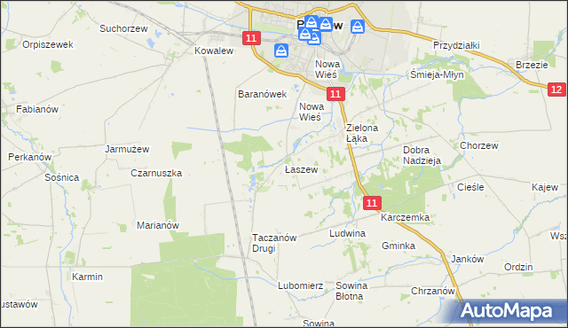 mapa Łaszew gmina Pleszew, Łaszew gmina Pleszew na mapie Targeo