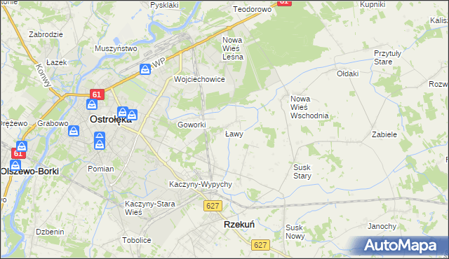 mapa Ławy gmina Rzekuń, Ławy gmina Rzekuń na mapie Targeo