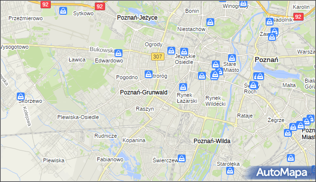 mapa Łazarz gmina Poznań, Łazarz gmina Poznań na mapie Targeo