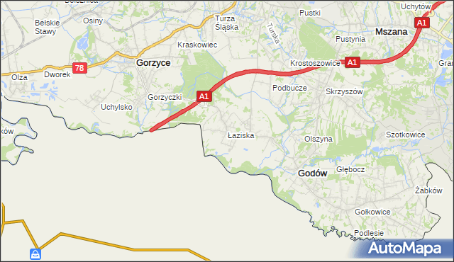 mapa Łaziska gmina Godów, Łaziska gmina Godów na mapie Targeo