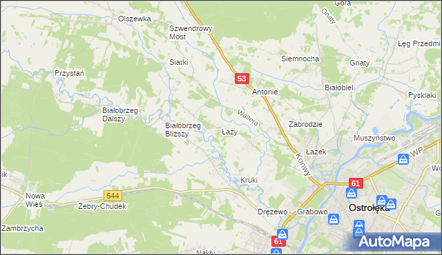 mapa Łazy gmina Olszewo-Borki, Łazy gmina Olszewo-Borki na mapie Targeo