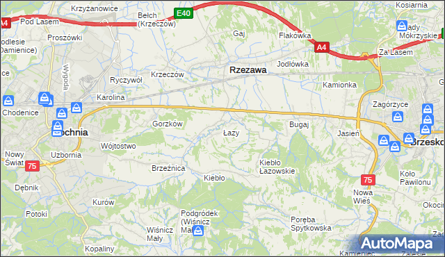 mapa Łazy gmina Rzezawa, Łazy gmina Rzezawa na mapie Targeo