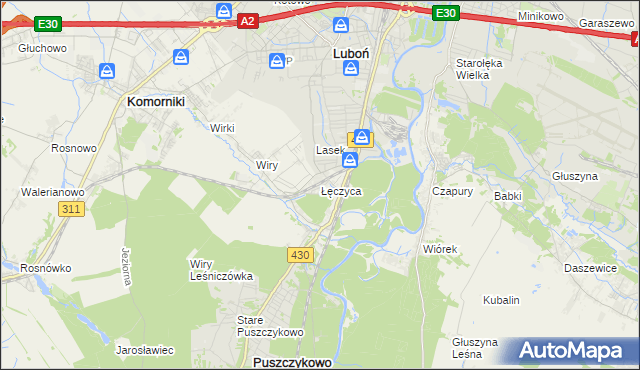 mapa Łęczyca gmina Komorniki, Łęczyca gmina Komorniki na mapie Targeo