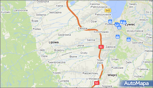 mapa Leśna gmina Lipowa, Leśna gmina Lipowa na mapie Targeo