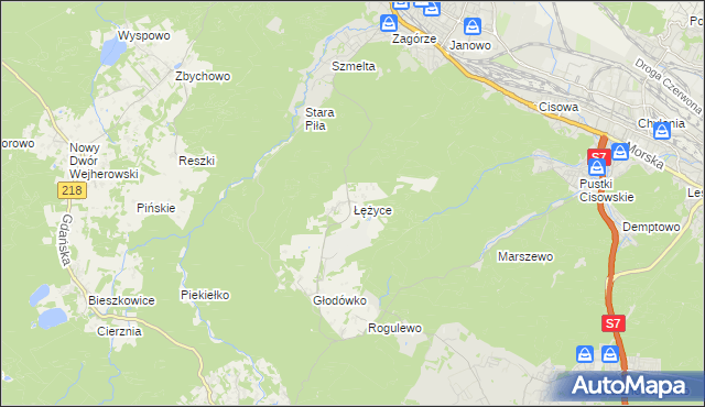 mapa Łężyce gmina Wejherowo, Łężyce gmina Wejherowo na mapie Targeo