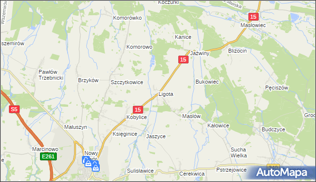 mapa Ligota gmina Trzebnica, Ligota gmina Trzebnica na mapie Targeo