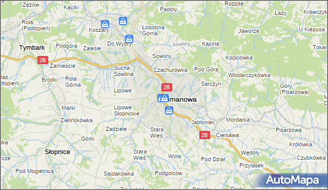 mapa Limanowa, Limanowa na mapie Targeo