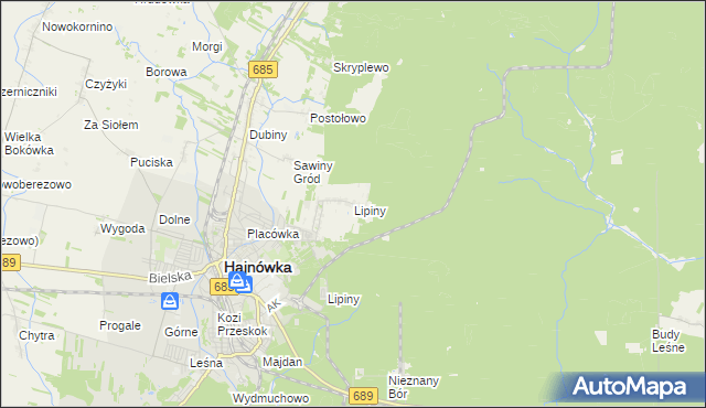 mapa Lipiny gmina Hajnówka, Lipiny gmina Hajnówka na mapie Targeo