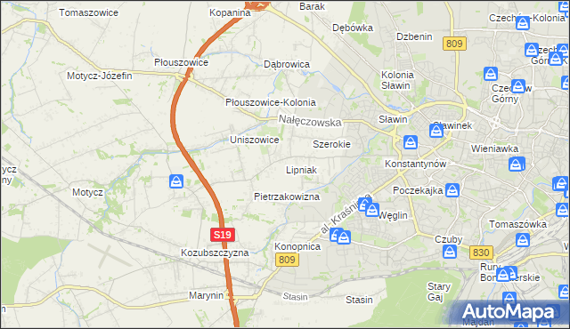 mapa Lipniak gmina Konopnica, Lipniak gmina Konopnica na mapie Targeo
