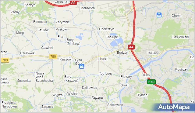 mapa Liszki powiat krakowski, Liszki powiat krakowski na mapie Targeo