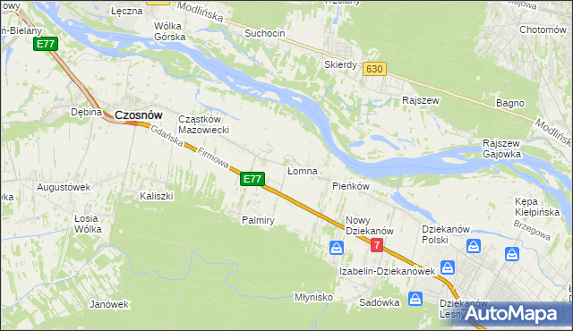 mapa Łomna gmina Czosnów, Łomna gmina Czosnów na mapie Targeo