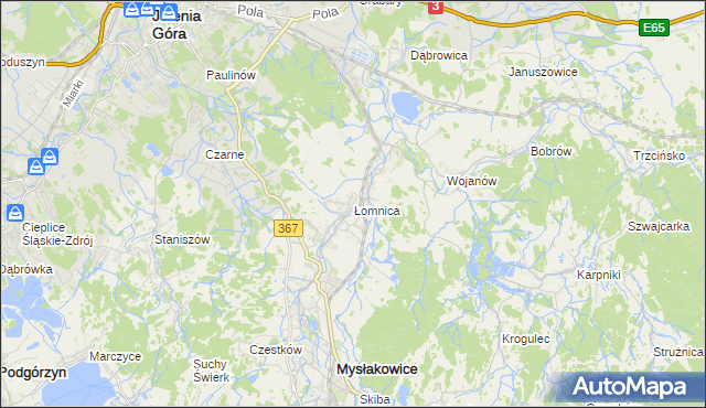 mapa Łomnica gmina Mysłakowice, Łomnica gmina Mysłakowice na mapie Targeo