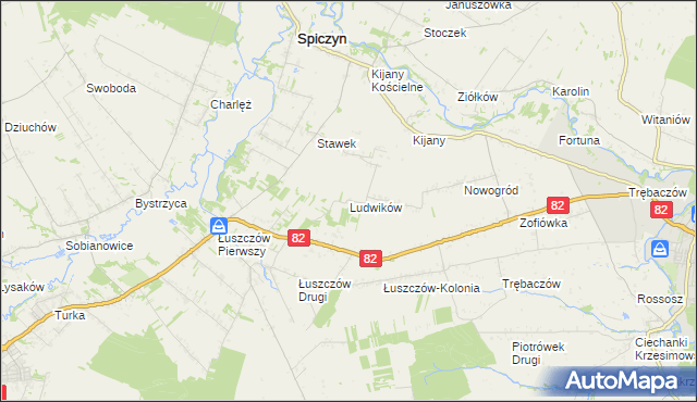 mapa Ludwików gmina Spiczyn, Ludwików gmina Spiczyn na mapie Targeo