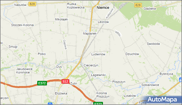 mapa Ludwinów gmina Niemce, Ludwinów gmina Niemce na mapie Targeo