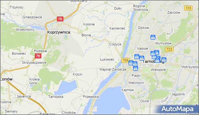 mapa Łukowiec gmina Koprzywnica, Łukowiec gmina Koprzywnica na mapie Targeo