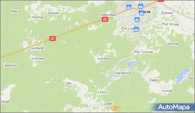 mapa Łukowo gmina Czersk, Łukowo gmina Czersk na mapie Targeo