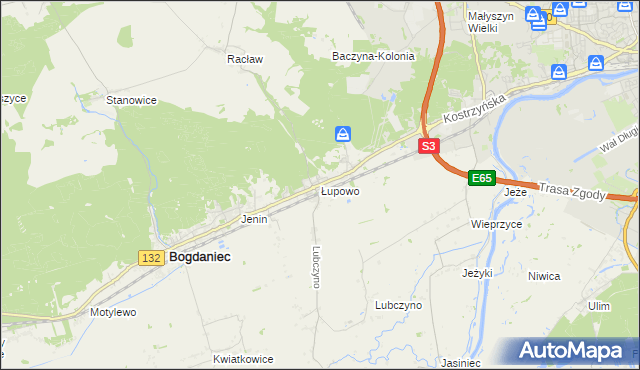 mapa Łupowo gmina Bogdaniec, Łupowo gmina Bogdaniec na mapie Targeo