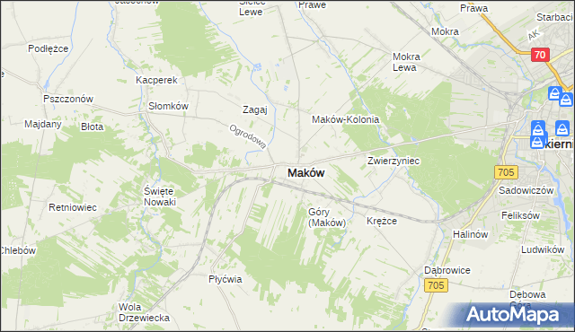 mapa Maków powiat skierniewicki, Maków powiat skierniewicki na mapie Targeo