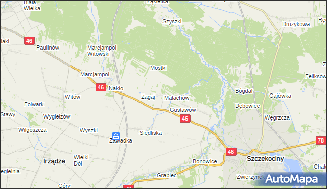 mapa Małachów gmina Szczekociny, Małachów gmina Szczekociny na mapie Targeo