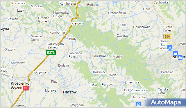 mapa Malinówka gmina Haczów, Malinówka gmina Haczów na mapie Targeo