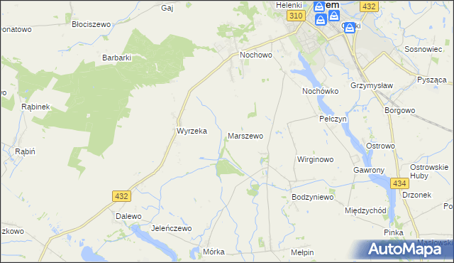 mapa Marszewo gmina Śrem, Marszewo gmina Śrem na mapie Targeo