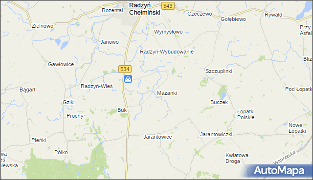 mapa Mazanki gmina Radzyń Chełmiński, Mazanki gmina Radzyń Chełmiński na mapie Targeo