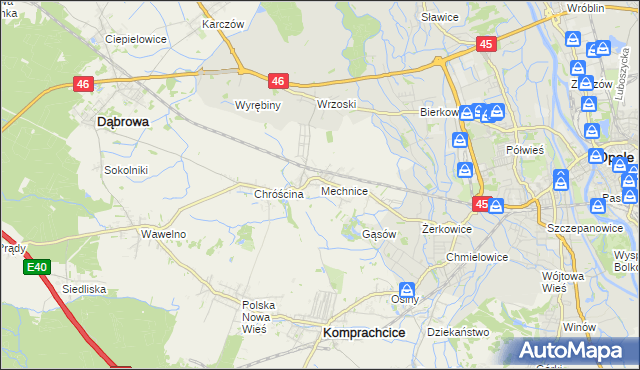 mapa Mechnice gmina Dąbrowa, Mechnice gmina Dąbrowa na mapie Targeo