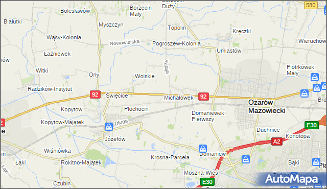 mapa Michałówek gmina Ożarów Mazowiecki, Michałówek gmina Ożarów Mazowiecki na mapie Targeo