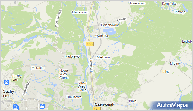 mapa Miękowo gmina Czerwonak, Miękowo gmina Czerwonak na mapie Targeo