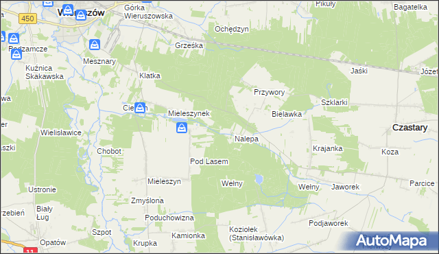 mapa Mieleszyn gmina Wieruszów, Mieleszyn gmina Wieruszów na mapie Targeo