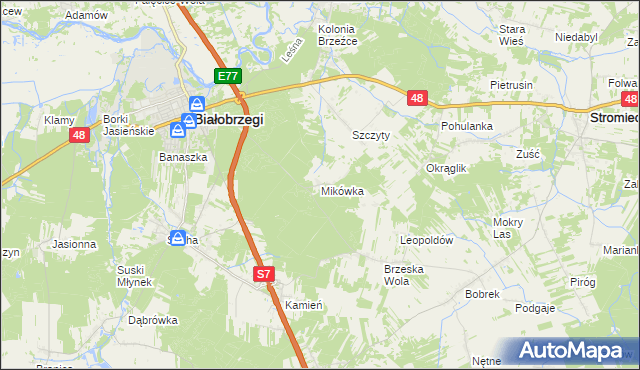 mapa Mikówka gmina Białobrzegi, Mikówka gmina Białobrzegi na mapie Targeo