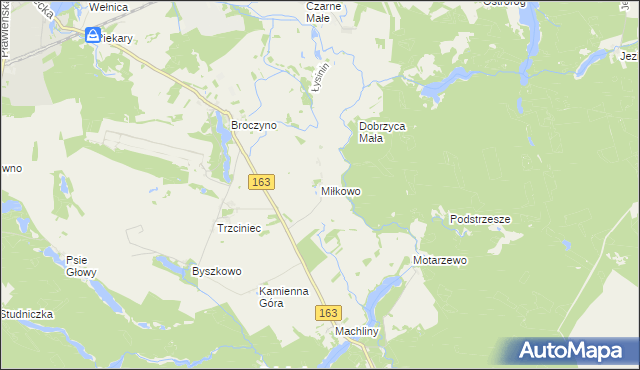 mapa Miłkowo gmina Czaplinek, Miłkowo gmina Czaplinek na mapie Targeo