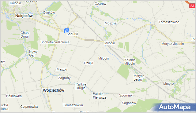 mapa Miłocin gmina Wojciechów, Miłocin gmina Wojciechów na mapie Targeo