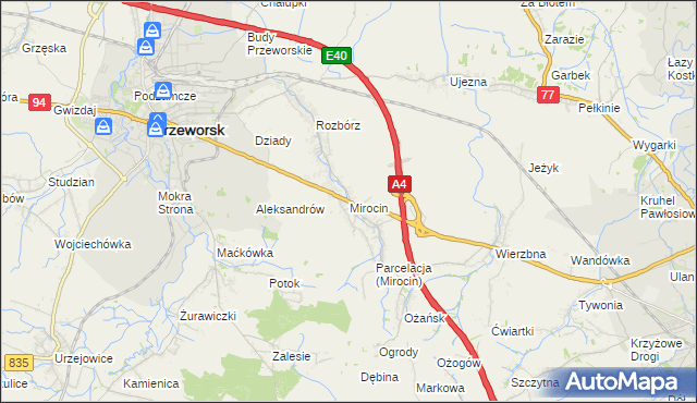 mapa Mirocin, Mirocin na mapie Targeo