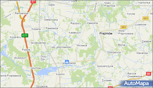 mapa Mirowice gmina Grójec, Mirowice gmina Grójec na mapie Targeo