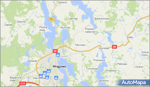 mapa Młynowo gmina Mrągowo, Młynowo gmina Mrągowo na mapie Targeo