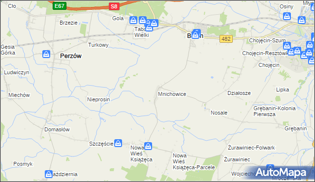 mapa Mnichowice gmina Bralin, Mnichowice gmina Bralin na mapie Targeo