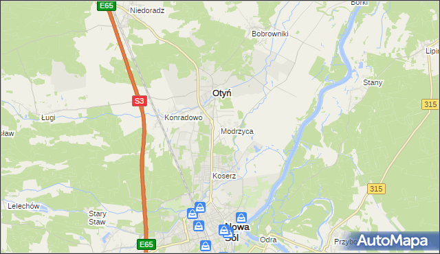 mapa Modrzyca, Modrzyca na mapie Targeo